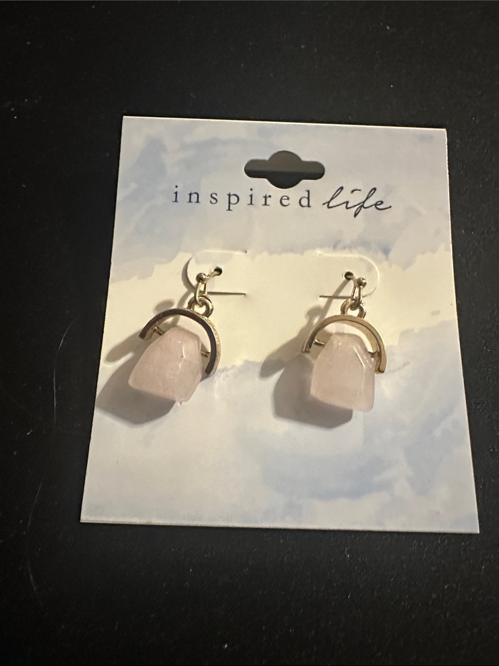 Inspire Rose Quartz Drop Earrings with Gold Accents - Pink
#141